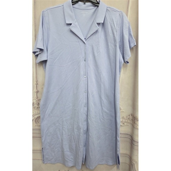 NWT Eileen Fisher XL Frill Notch Collar Sleep Dress Button Up Night Gown 131117